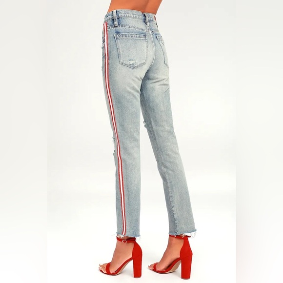Banana Republic Denim - Banana Republic 29P High-Rise Straight Ripped Striped Sides Denim Blue Jeans